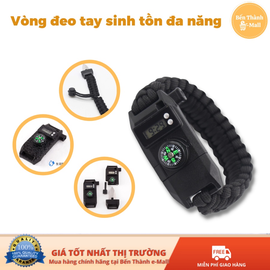 Vòng tay sinh tồn đa chức năng [La bàn- Lưỡi dao - Còi kêu cứu - Đánh lửa]