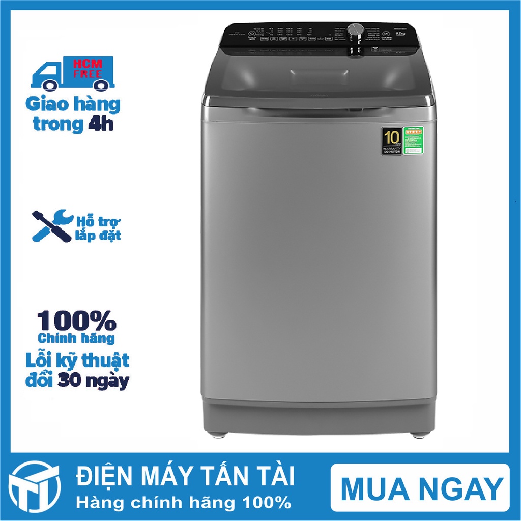 Máy giặt lồng đứng 12kg AQua AQW-DR120CT(S) Vệ sinh lồng giặt, Hẹn giờ giặt - giao hàng miễn phí HCM