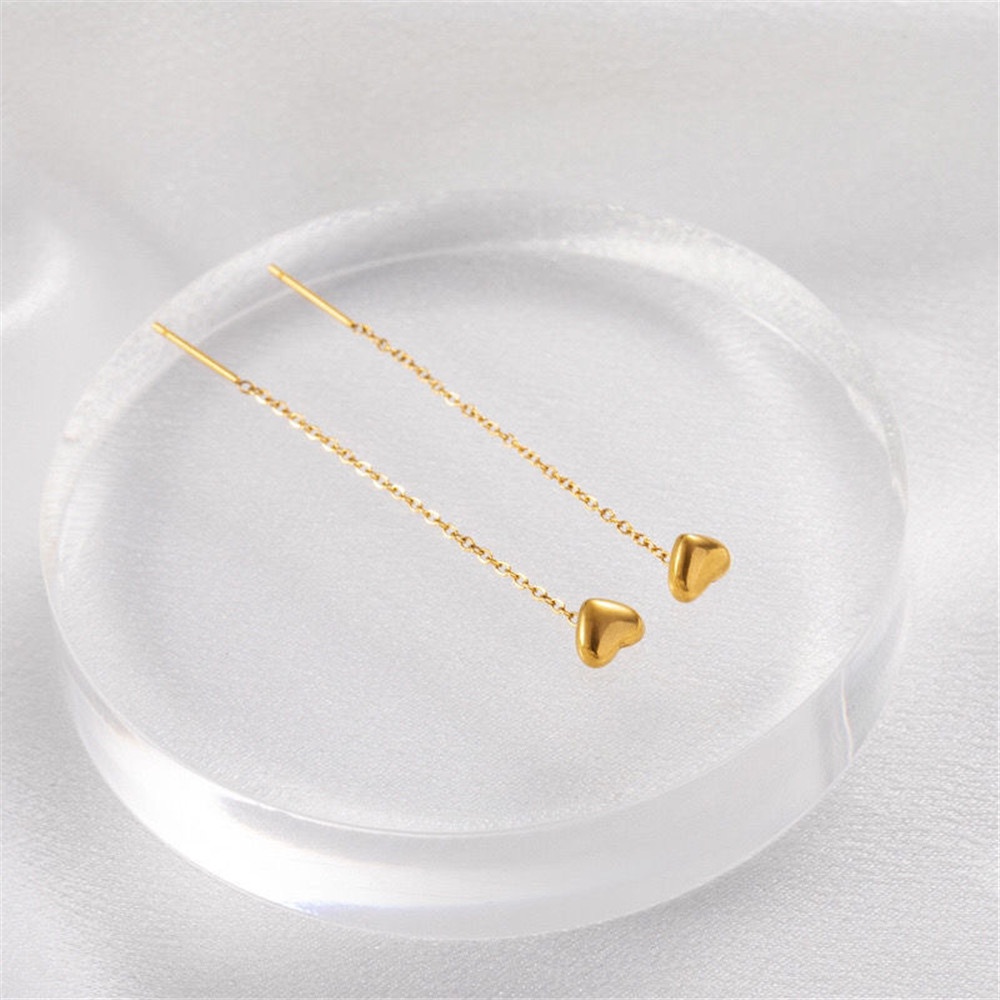 1 cặp bông tai hình trái tim bằng thép titan màu vàng thời trang đơn giản cho nữ