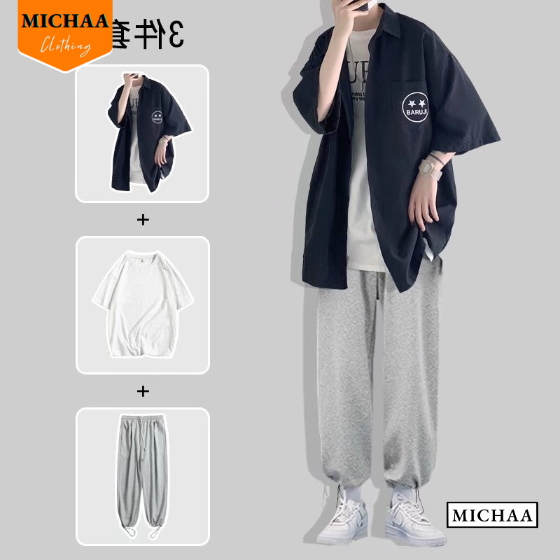 Áo Sơ Mi BARU JI Tay Ngắn Mặt Cười Unisex, Áo Sơ Mi Kaki Tay Lỡ Nam Nữ - MICHAA