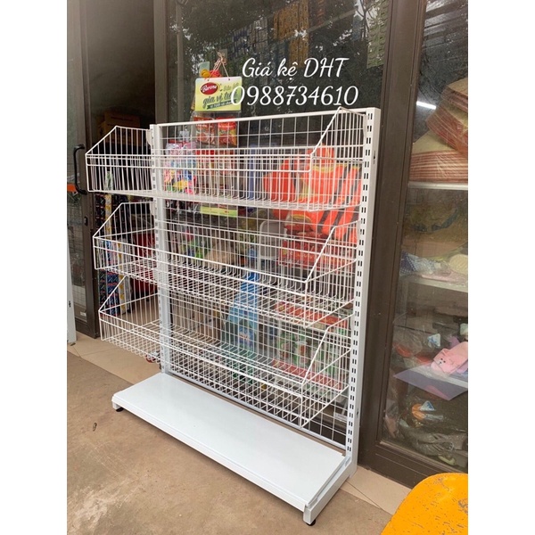Kệ để hàng có giỏ đựng mỳ tôm , bánh và đồ ăn vặt ( Cao 1m5 x Dài 90cm)