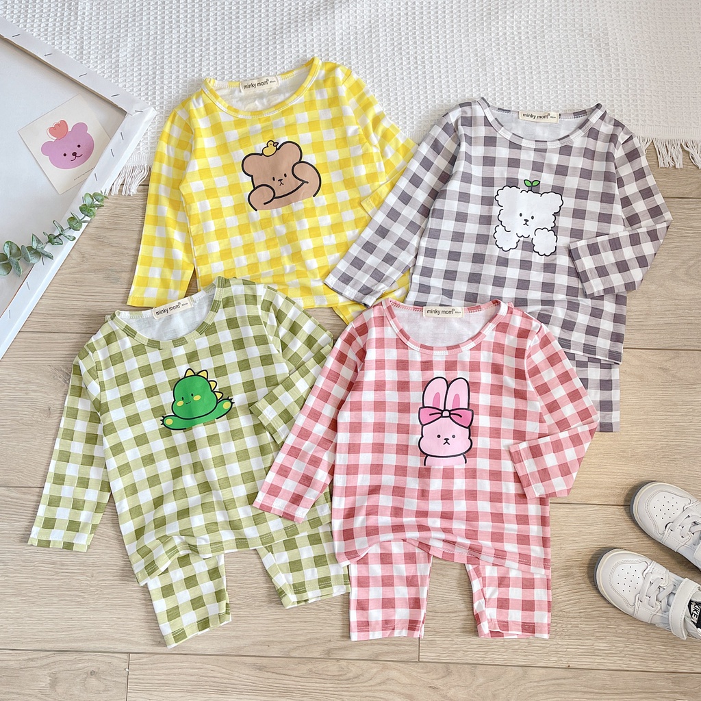 [SALE] Bộ Thun Lạnh Dài Tay Cho Bé Trai, Bé Gái Minky Mom Kẻ Sọc In Gấu, Đồ Bộ Cho Bé Mặc Nhà Thu Đông MKMTD2235