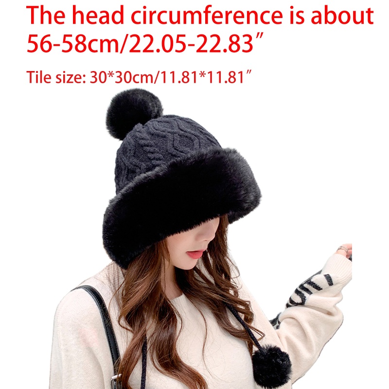 Mũ Len Dày Dặn Giữ Ấm Mùa Đông Chống Gió Màu Trơn Gắn Quả Bông Dễ Thương Cho Nữ