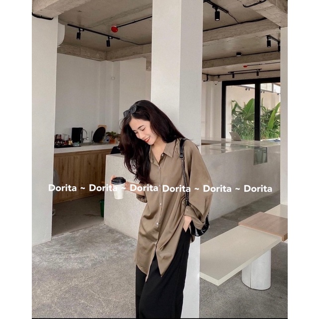 Áo sơ mi lụa basic Hàn Quốc, Áo sơ mi form rộng Dorita - Dorita Boutique