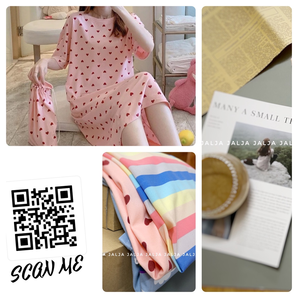 Váy ngủ nữ cộc tay đầm ngủ dáng suông chất cotton mềm mát họa tiết cute dễ thương mặc nhà JALJA Vay01