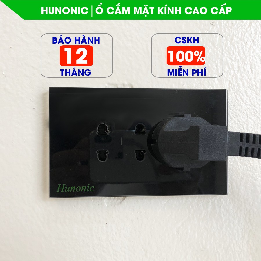 Ổ Cắm Âm Tường 3 Chấu Full Kính Cường Lực Cao Cấp Hunonic Màu Trắng│Ổ cắm âm tường hình chữ nhật đồng bộ nhà thông minh