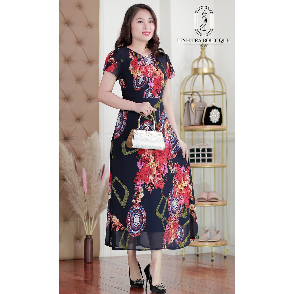 Đầm Suông Trung Niên Linh Trà TM112 Vải Voan Chiffon Cao Cấp Cho Mẹ
