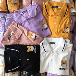 《hình thật》áo polo thêu hình thú siêu cute