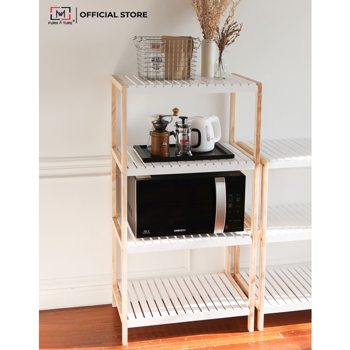 Kệ lò vi sóng 4 tầng gỗ thông nhập khẩu nhiều màu MW FURNITURE - Nội thất phòng bếp