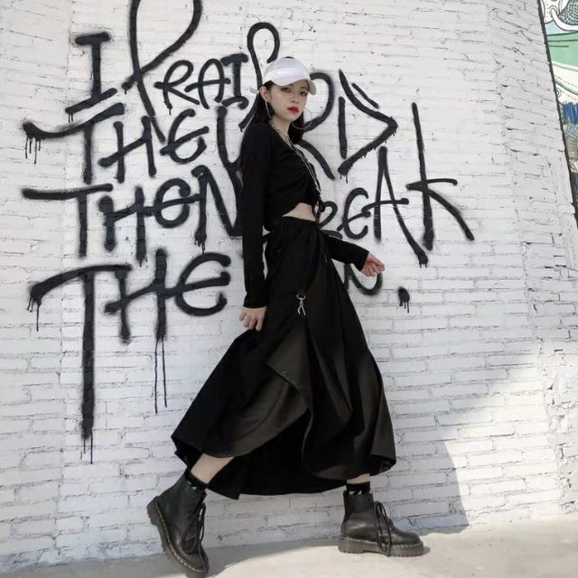 Chân váy đen phối khóa dây freesize (Ms C8) | BigBuy360 - bigbuy360.vn