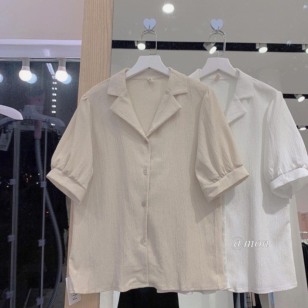 2101585 Áo sơ mi nữ ngắn tay basic thời trang ulzzang nhiều màu freesize