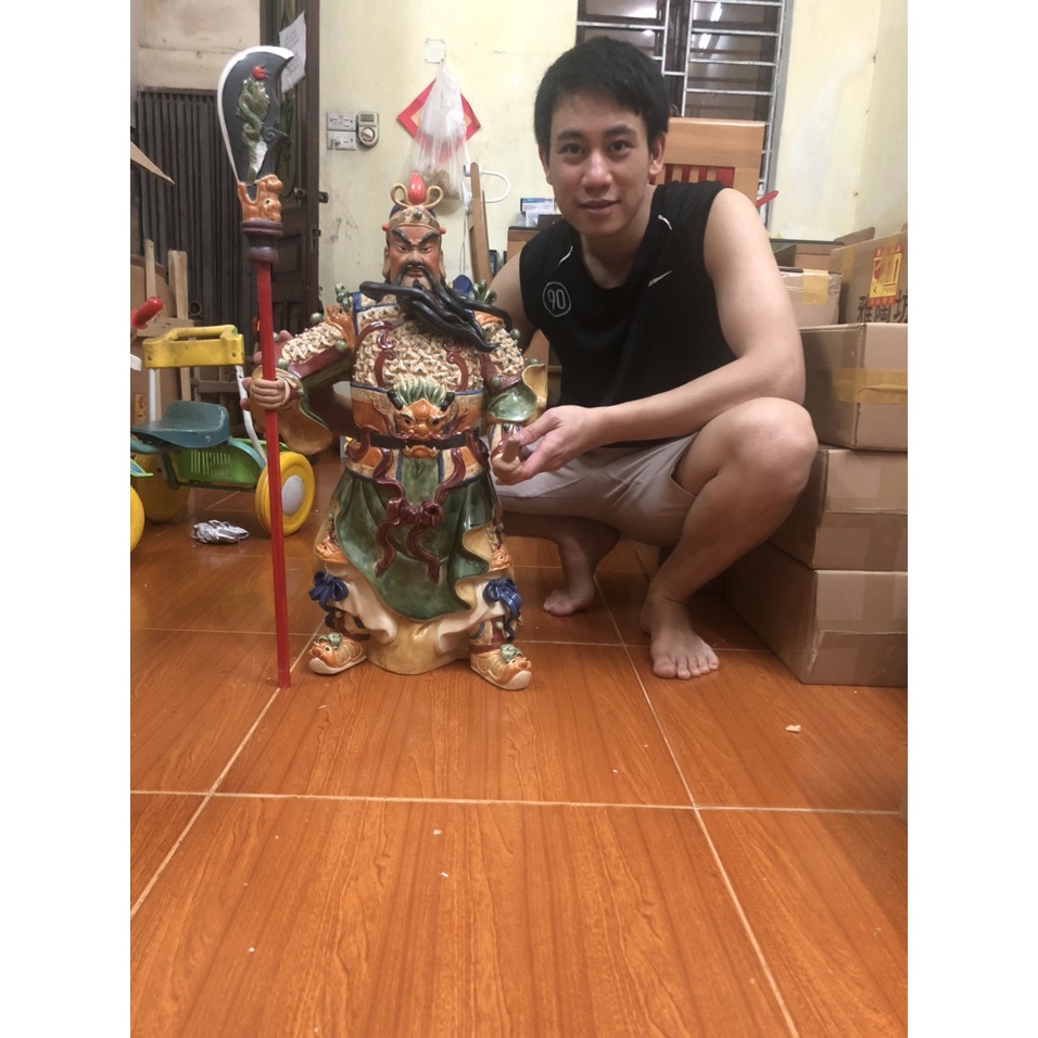 Tượng Quan công Dựng đao cỡ lớn gốm phật sơn- Tượng Quan Thánh Đế Quân