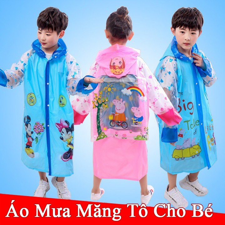 Áo mưa trẻ em xuất Nhật hình thú vui nhộn cho bé 6-15 tuổi, áo mưa măng tô cho bé