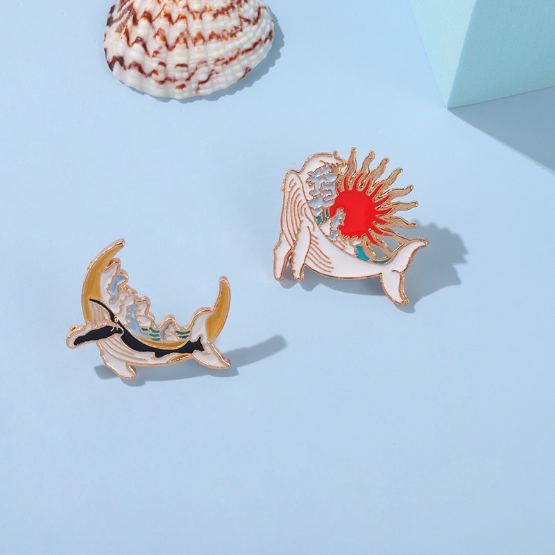 Ghim cài áo hình mặt trăng / mặt trời / cá voi thời trang cho nữ