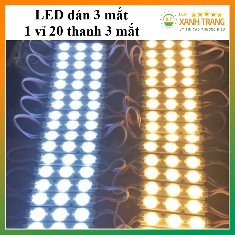 LED dán modul 3 mắt, led thanh trang trí viền biển quảng cáo chống nước màu trắng, vàng, xanh, đỏ, tím hồng