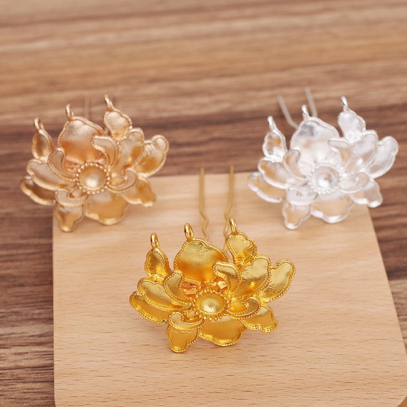 Cán trâm họa tiết hoa mẫu đơn sơn màu men điểm thúy nguyên liệu làm trâm làm trang sức cổ trang có màu KC