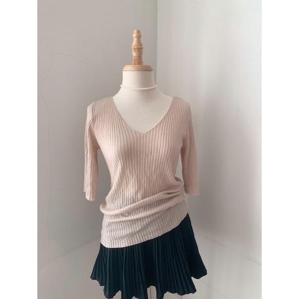 Min2handshop Áo montaghi len mỏng cổ tim tay lửng korea free size