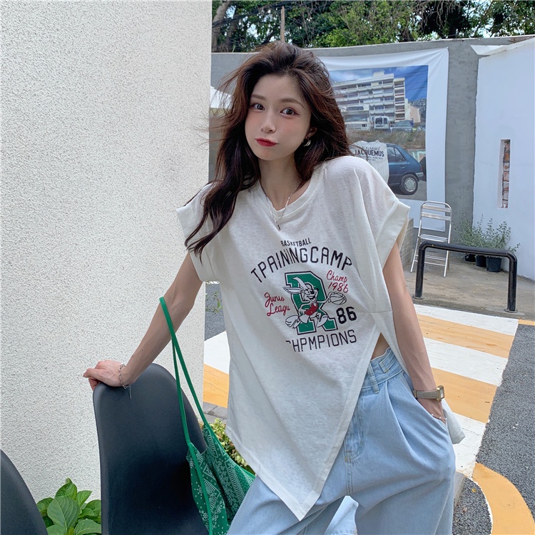 Áo thun dáng rộng thiết kế xẻ tà phong cách hàn quốc 2 màu tùy chọn thời trang cho nữ | BigBuy360 - bigbuy360.vn