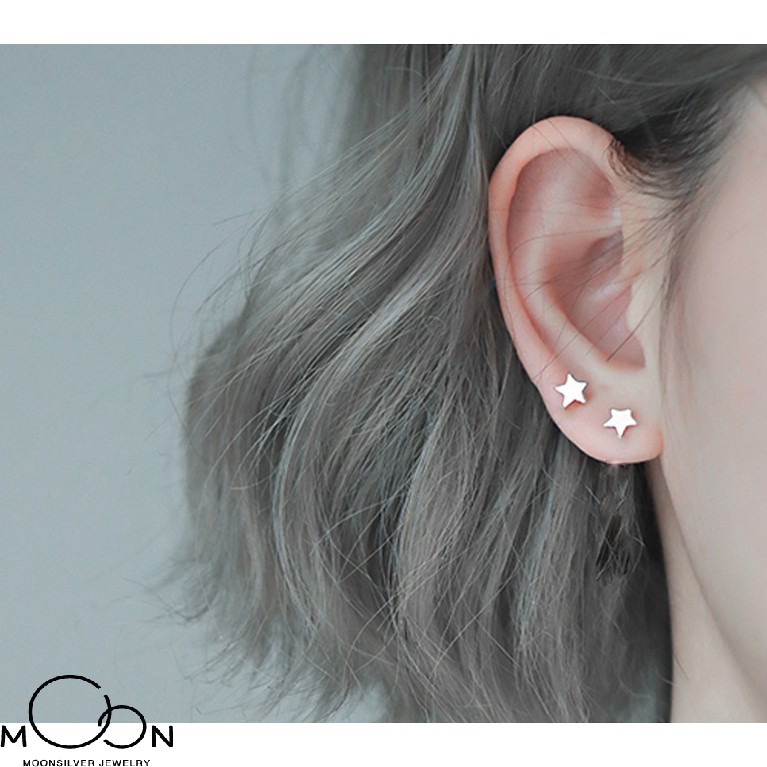 Khuyên tai bạc nữ bông tai bạc 925 nụ hình ngôi sao xinh xắn Rolling Star moonsilver