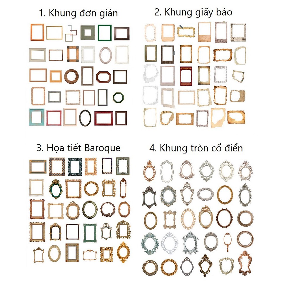 Set sticker khung ảnh retro trang trí planner