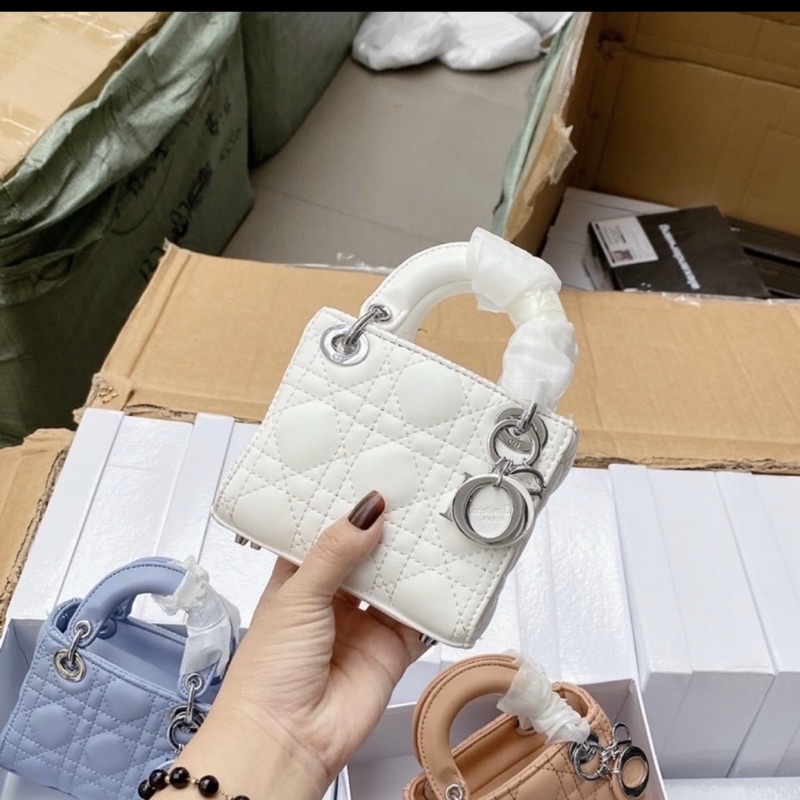 Túi D I O R lady mini zize 14 bản tag bạc siêu xinh hàng chuẩn đẹp ( full hộp )