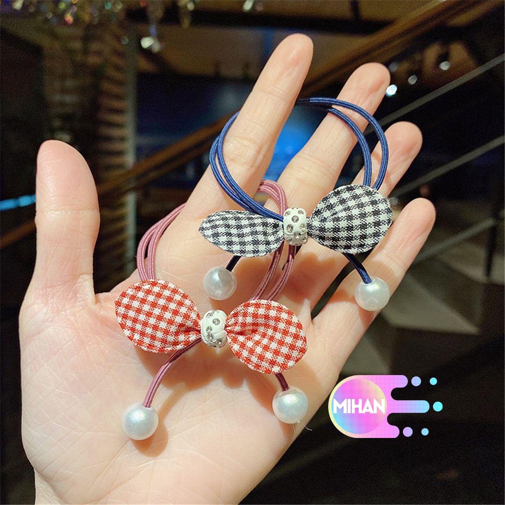 Dây buộc tóc co giãn họa tiết chấm bi đính ngọc trai dễ thương MIHAN1