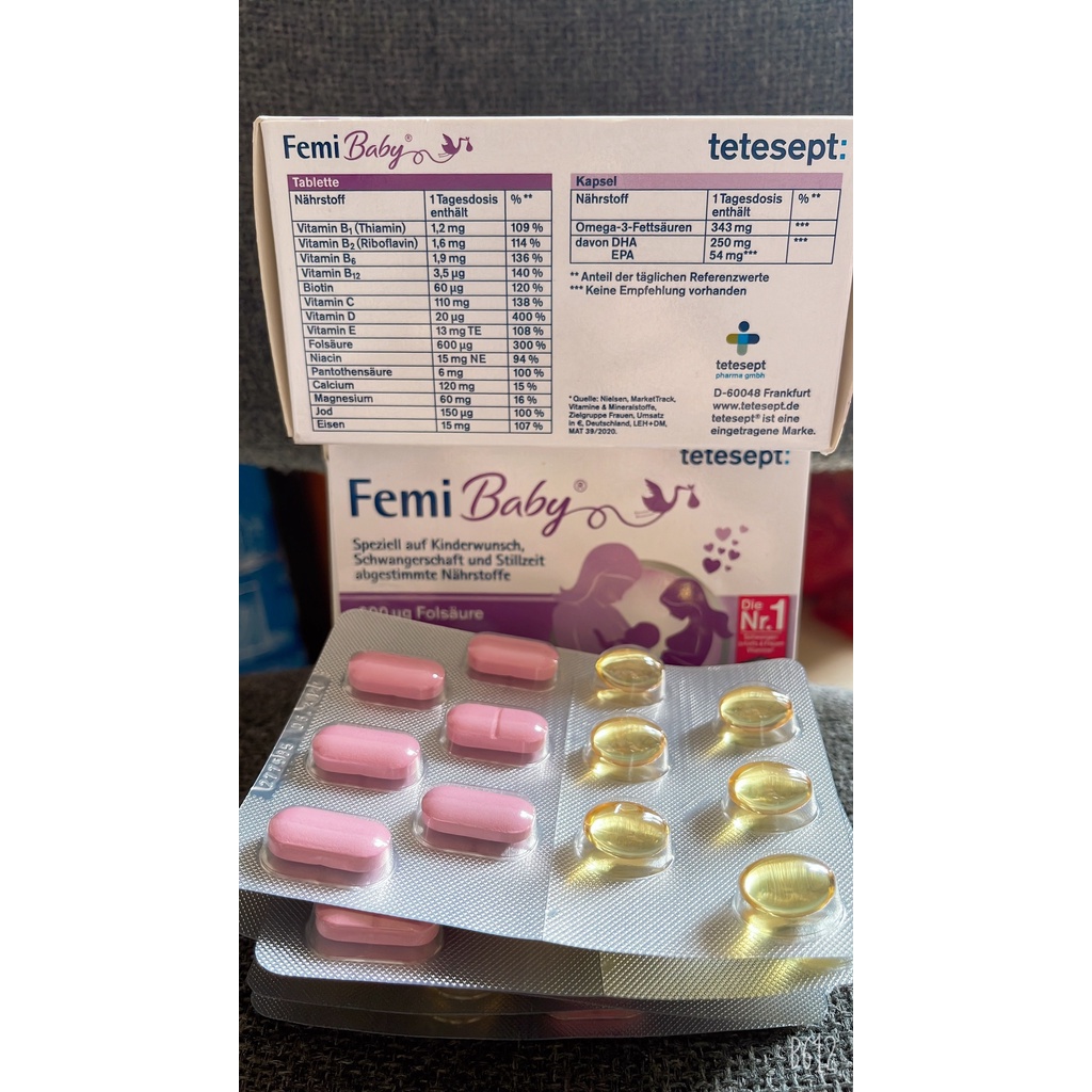 Viên uống Tetesept Femi Baby hộp 60 viên Hàng Đức cho mẹ bầu