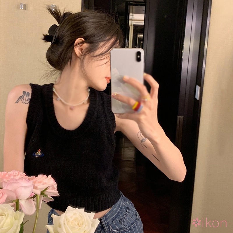 Áo Dệt Kim Hai Dây Màu Sắc Đơn Giản Thêu Họa Tiết Phong Cách Hàn Quốc