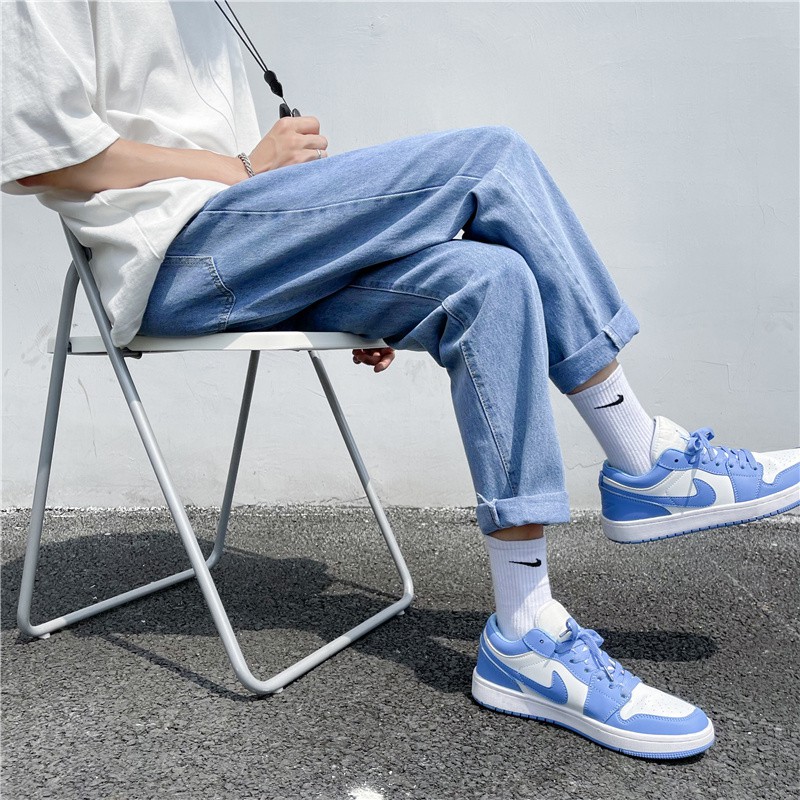 Quần jean baggy xanh nam, nữ ống rộng, dáng suông, không phai màu-A05
