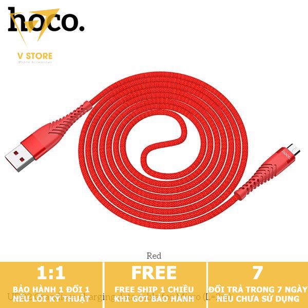 DÂY CÁP SẠC NHANH MICRO 3A HOCO UD02 DÂY DÙ CHO SAMSUNG OPPO XIAOMI DÀI 2M - MÀU ĐEN/ ĐỎ [HOCO ĐÀ NẴNG]