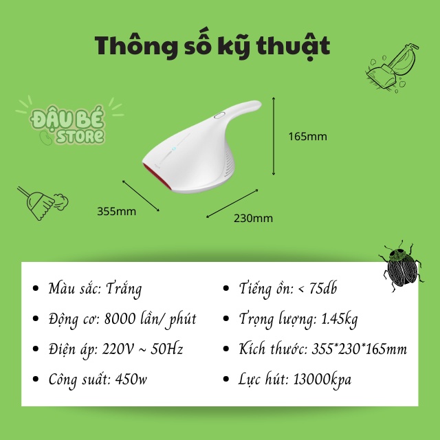 MÁY HÚT BỤI CẦM TAY KHÔNG DÂY MINI GIA ĐÌNH - MÁY HÚT BỤI GIƯỜNG / NỆM / Ô TÔ ĐA NĂNG CHÍNH HÃNG DEERMA - DAUBE - GD072