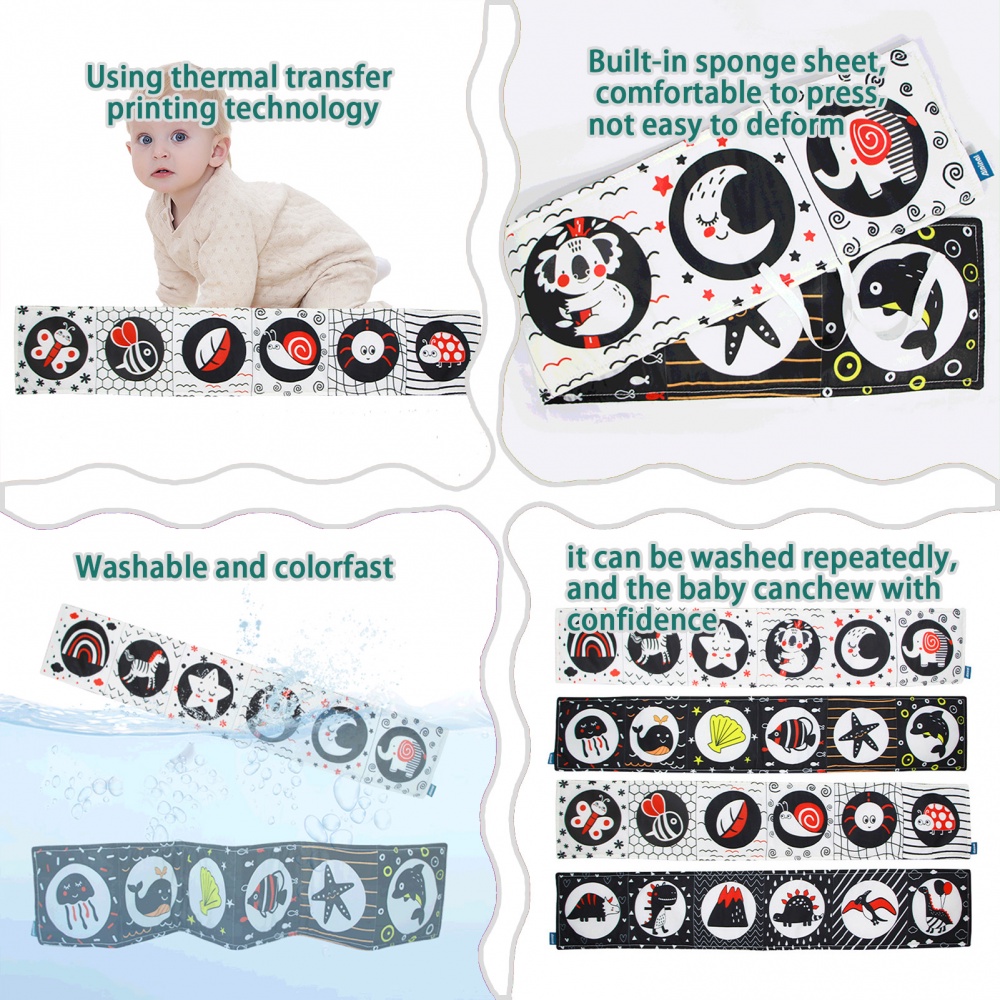 Sách Vải Không Độc Hại Màu Trắng Đen Hình Động Vật Dành Cho Bé