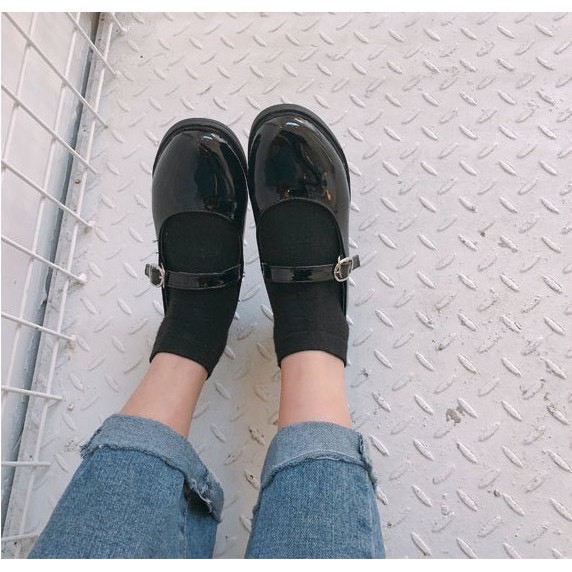Free ship  Giày búp bê nữ Mary Janes đế 3 phân retro đơn giản cá tính mũi vuông năng động xinh đẹp hot trend mẫu mới