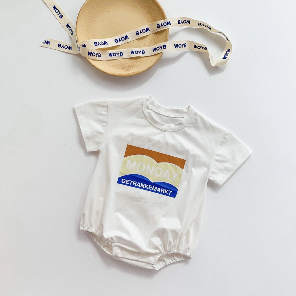 Áo liền quần tay ngắn in họa tiết chữ phong cách mùa hè cá tính dành cho bé sơ sinh