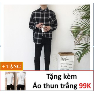 ÁO KHOÁC SƠ MI CARO UNISEX THỜI TRANG CAO CẤP CRT5612+TẶNG KÈM ÁO THUN TRẮNG