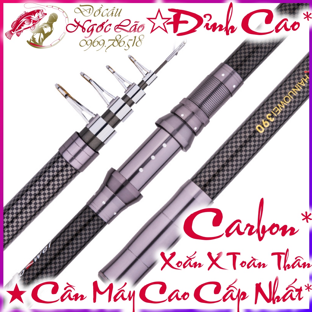 Cần câu máy Rút Gọn CAO CẤP - SIÊU CARBON 100% ☆ SIÊU KHỎE - SIÊU BỀN ☆ Câu xa bờ, câu iso, câu lăng xê, câu lục...