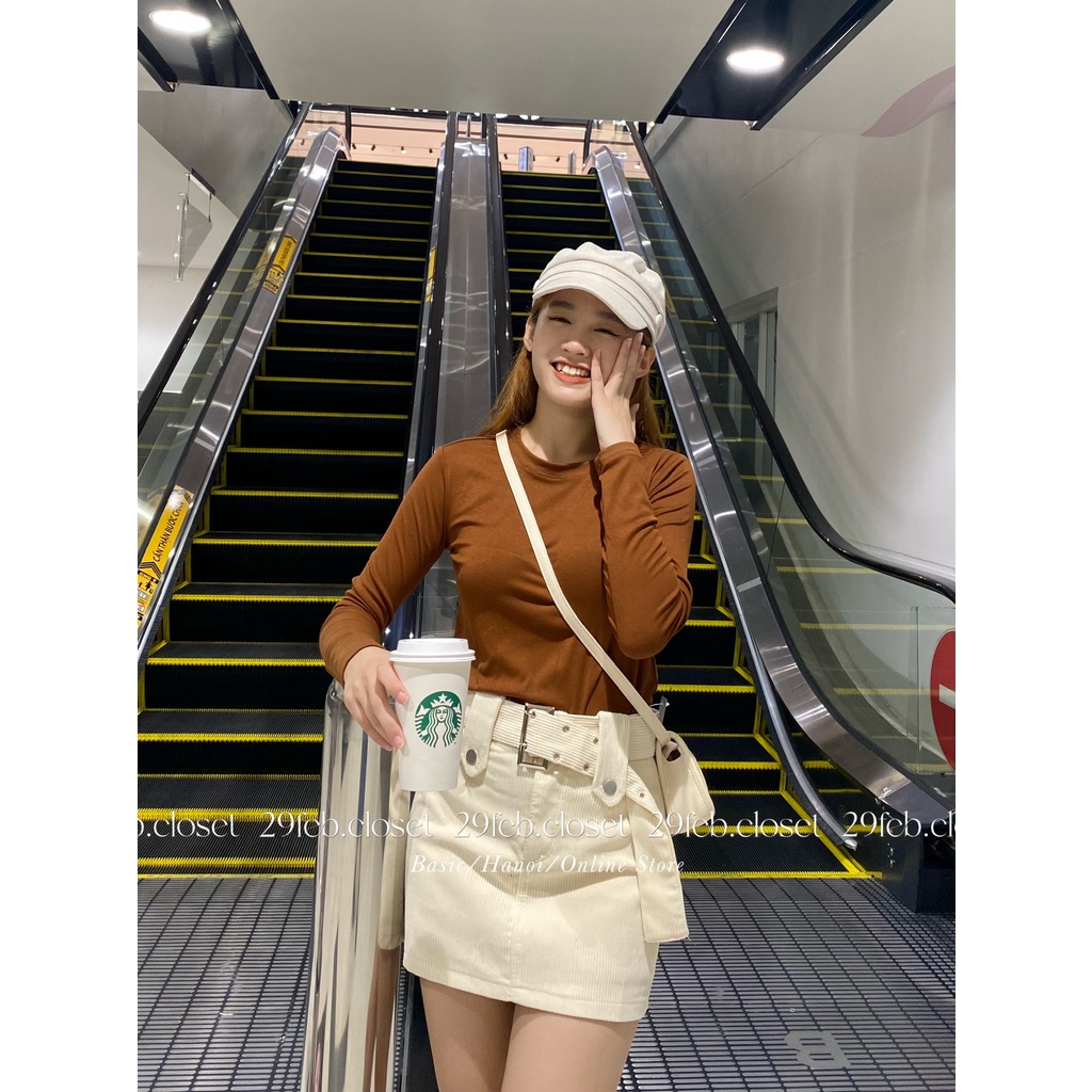 Áo thun zip cổ tròn dài tay co giãn - 29feb.closet - A128