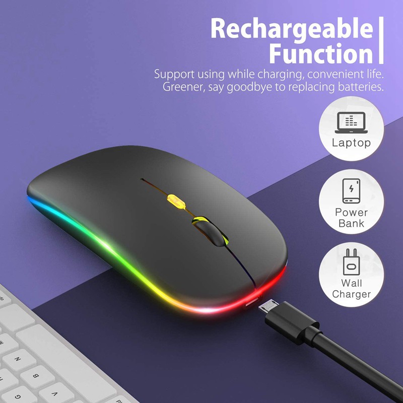 [New][Upgrade] LED Wireless Mouse, Mobile Optical Office Mouse with USB & Type-C Receiver, for Laptop, MacBook (Black)