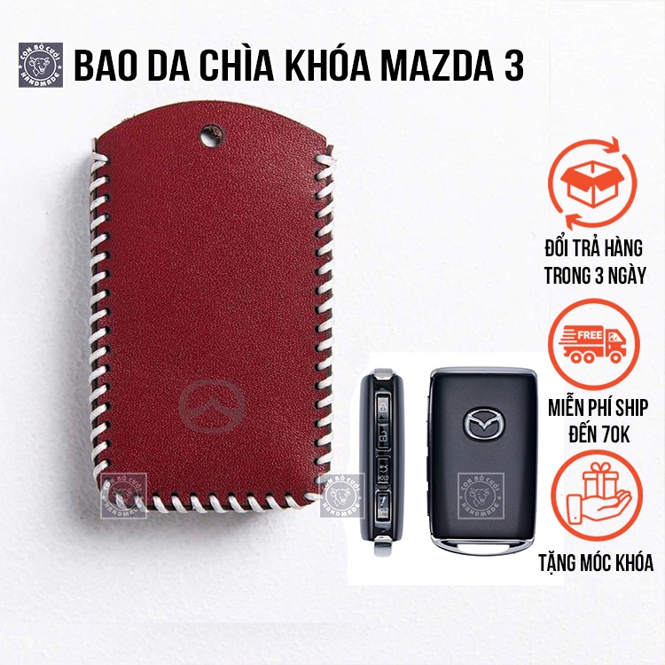 Ốp chìa khóa ô tô mazda 3 allnew nút bấm bên cạnh bao da chìa khóa mazda da bò nhập khẩu Italia bảo hành 2 năm