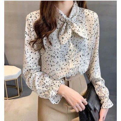 Áo sơ mi chất Chiffon phối nơ thời trang công sở thanh lịch