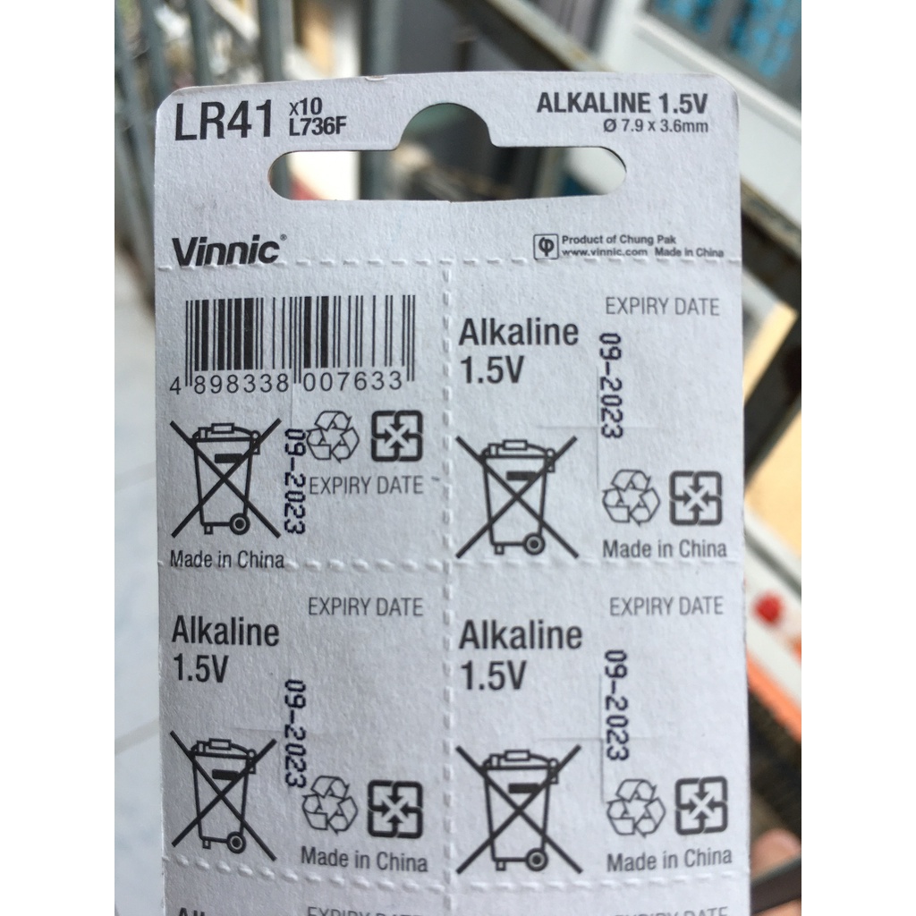 Pin LR41 – AG3 - L736F Vỉ 10 Viên Pin Cúc Áo Vinnic