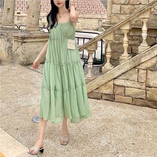 Đầm Voan Hai Dây Thắc Nơ Vai Kết Hợp Kiểu Chia Tầng Thân Sâu Mẫu Mới TTS0688