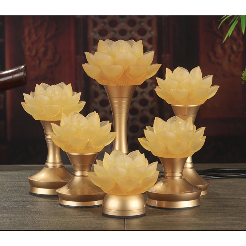 CÂY ĐÈN LED HOA SEN LƯU LY THÂN ĐỒNG NGUYÊN CHẤT THỜ CÚNG TRANG TRÍ