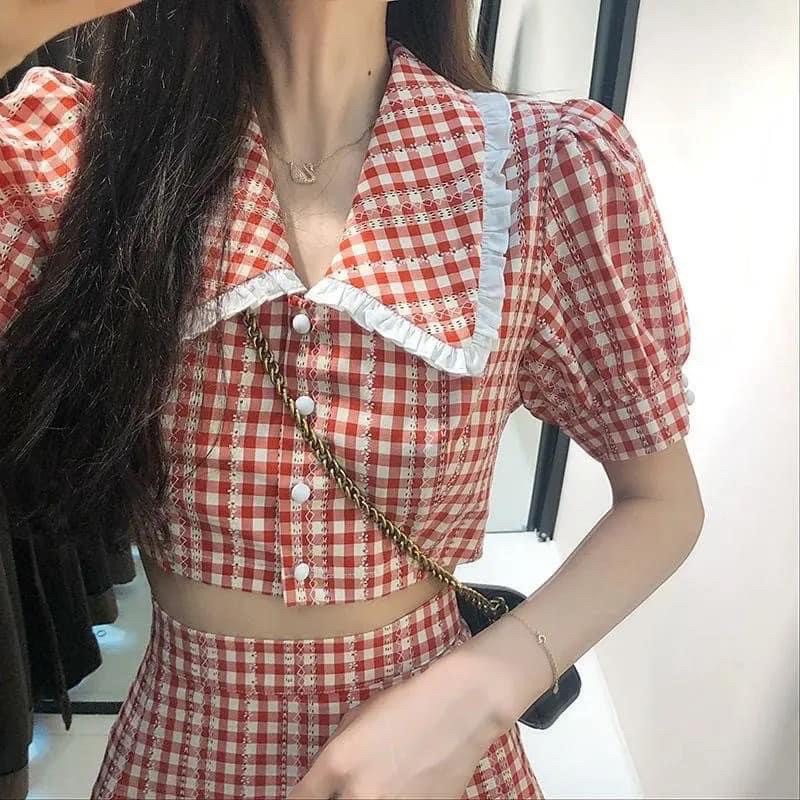Set váy croptop kẻ ca ro xinh sắn có lót trong váy(hàng sẵn) | BigBuy360 - bigbuy360.vn