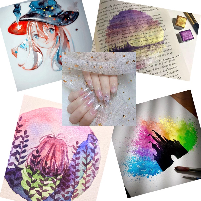 Hộp màu nước ANGEL MARK 6/ 12 màu sắc ánh kim lấp lánh dành cho nghệ thuật