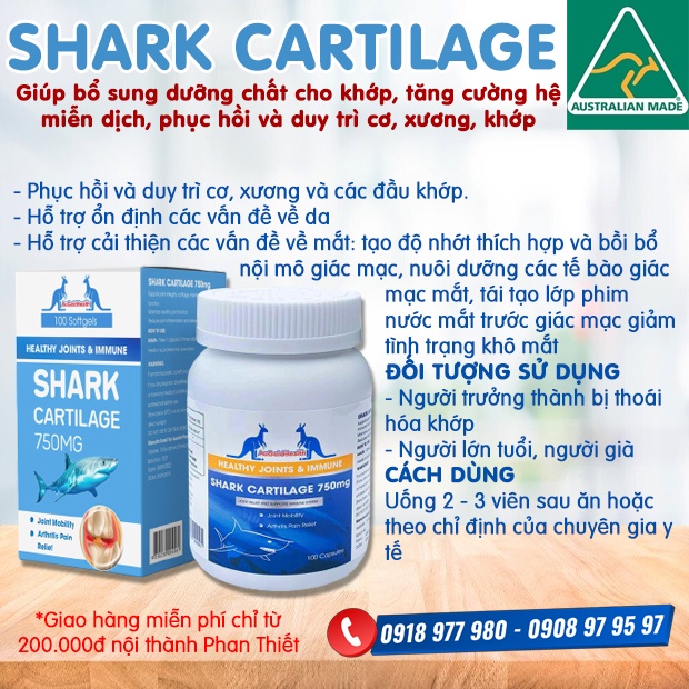 Sụn cá mập SHARK CARTILAGE - Tăng cường hệ miễn dịch, phục hồi và duy trì cơ, xương, khớp. Tái tạo sụn khớp