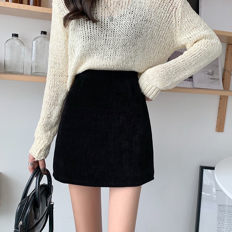 Chân váy Ngắn Chất nhung Lưng cao Dáng chữ A Ulzzang Hàn Quốc Chân váy trơn ngắn cạp cao | BigBuy360 - bigbuy360.vn