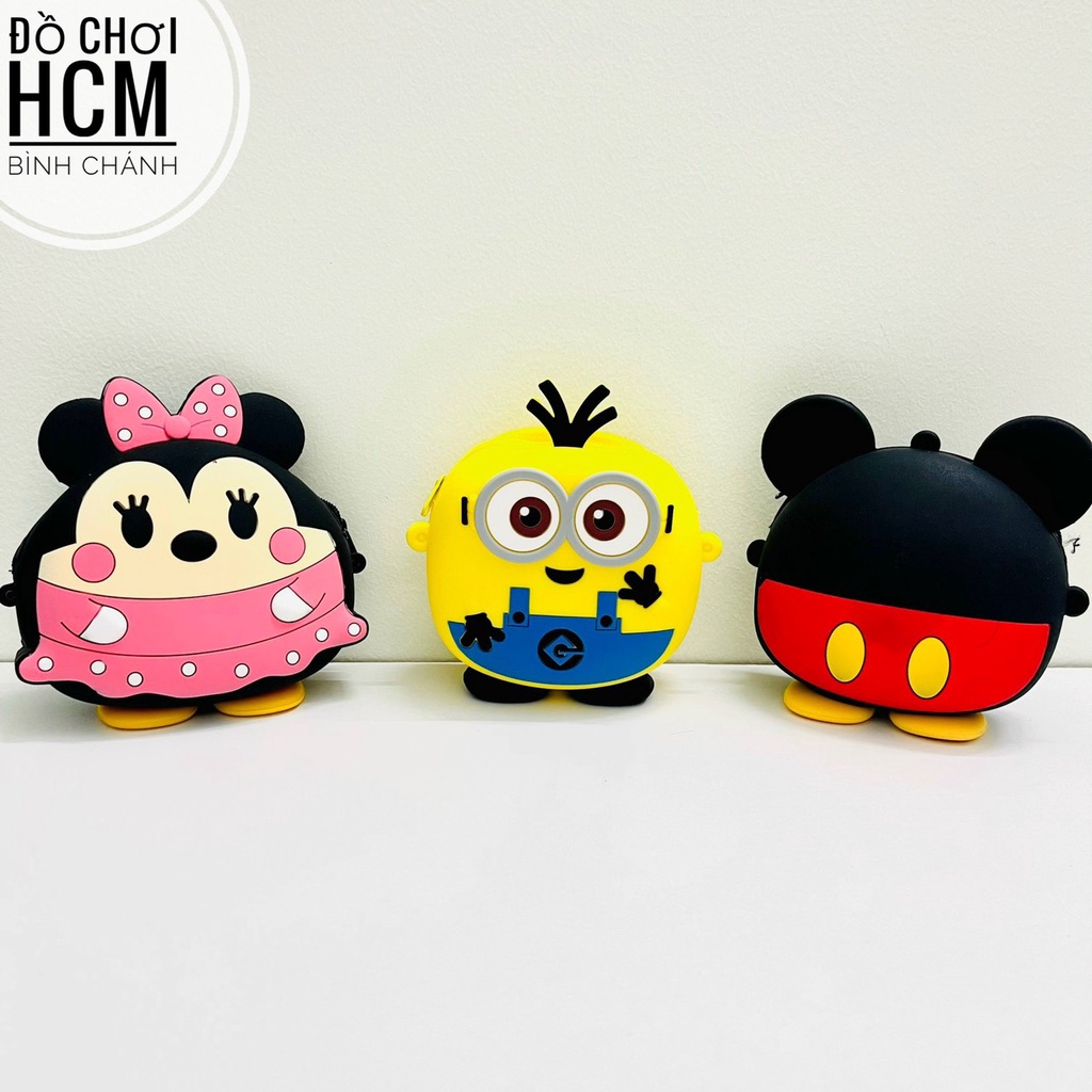Đồ chơi trẻ em túi đeo chéo vai bằng silicone hình Minion, mèo kitty, chuột mickey dễ thương dành cho bé gái