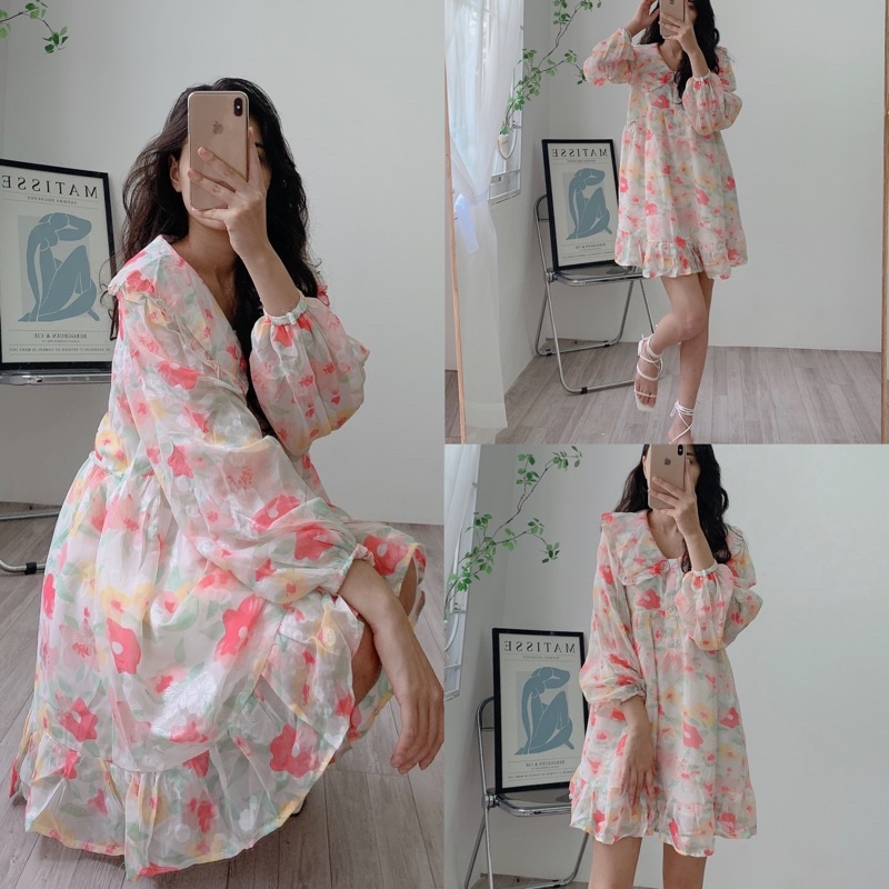 [Ảnh thật/Video]Đầm hoa Sắc Màu dáng babydoll xinh xắn Váy hoa đi biển cực xinh