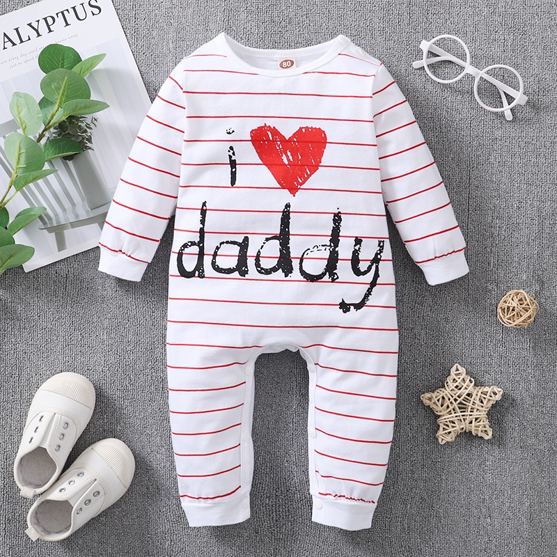 Áo liền quần MIKRDOO chất liệu cotton in họa tiết chữ &quot;I love Mummy&amp;Daddy&quot; dành cho trẻ em 0-18 tháng